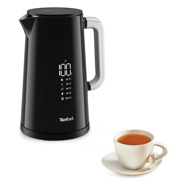 Bouilloire électrique Tefal sans fil 1.7L - Thermostat réglable, Affichage digital, Touche rapide, Arrêt automatique - Noir