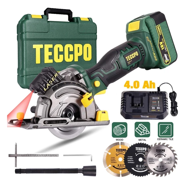 Sierra Circular Inalámbrica TECCPO 18V Mini - 40Ah Batería - 1h Cargador Rápido - 3 Hojas - 89mm - 3100rpm