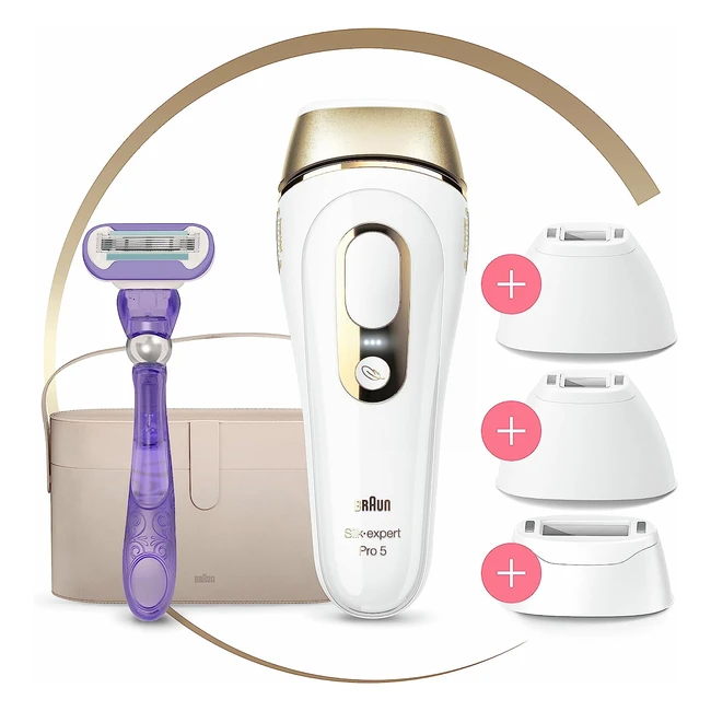 Épilateur Braun SilkExpert Pro 5 IPL - Dernière génération - Blancdor - Réf. PL5347 - Épilation laser alternative - Rasoir Venus et sac premium