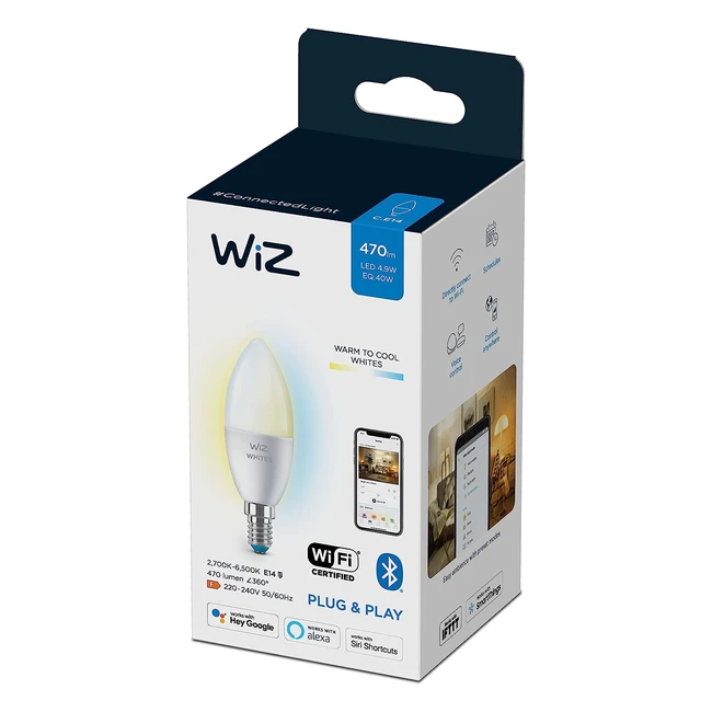 Bombilla LED Inteligente WiFi Wiz 49WEQ 40W E14 - Luz Blanca Ajustable de Cálida a Fría - Tecnología Spacesense - Compatible con Alexa y Google Home