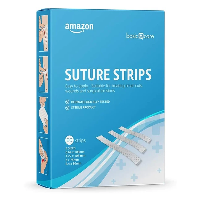 Amazon Basic Care Hypoallergene sterile Wundverschlussstreifen 4 Größen Packung mit 60 Stück