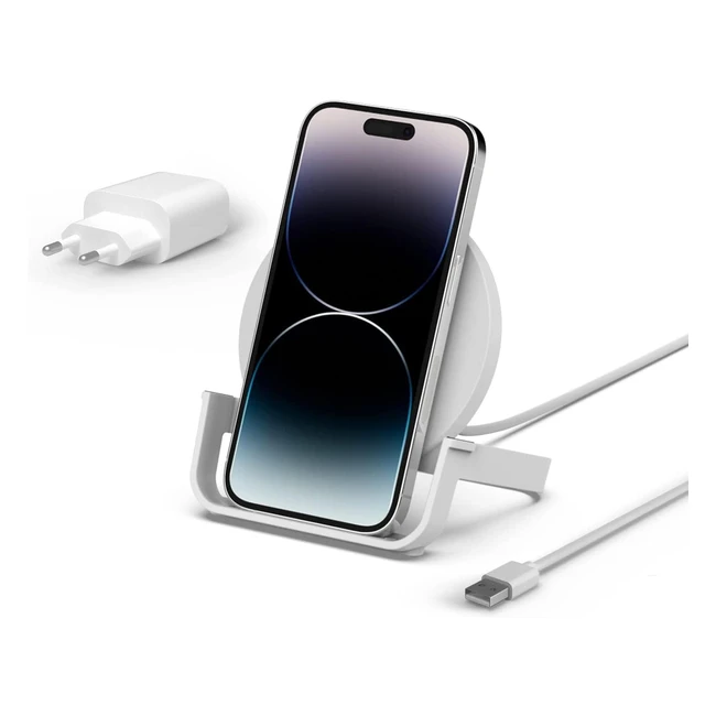 Chargeur induction Belkin BoostCharge Stand 10W - Recharge rapide sans fil pour iPhone Samsung Google - Blanc