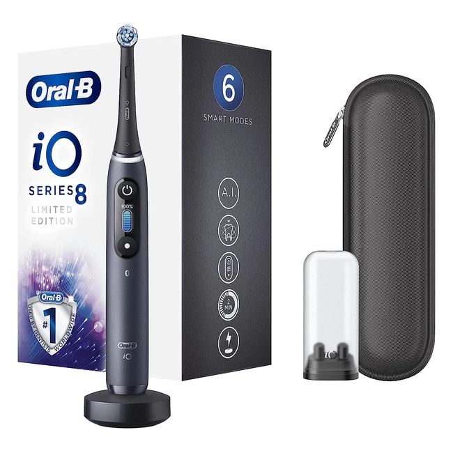 Oral-B iO Series 8 - Brosse à dents électrique rechargeable avec 1 manche d'intelligence artificielle, 1 brossette et 1 étui de voyage - Offre premium noir