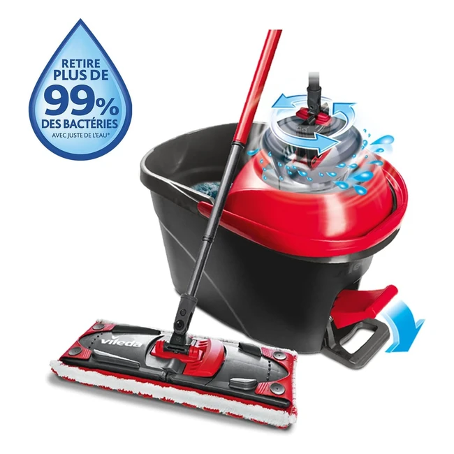 Kit complet Vileda Ultramax Turbo - Balai microfibre, seau avec essoreuse - Longueur manche télescopique 75-130cm