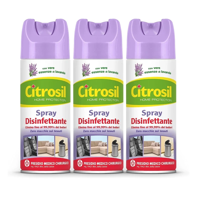 Citrosil Home Protection Spray Disinfettante - Elimina fino al 99,9% dei batteri - Lavanda - 300 ml x 3