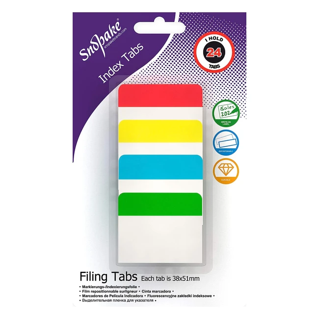 Snopake Extra Thick Repositionable Filing Index Tabs 24 Tabs Assorted 38x51mm