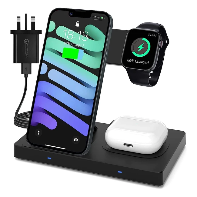 3-in-1 Wireless Charger | Fast Charging for iPhone 14/14 Pro | Compatible with Apple Watch | AirPods Pro | SKSBTF