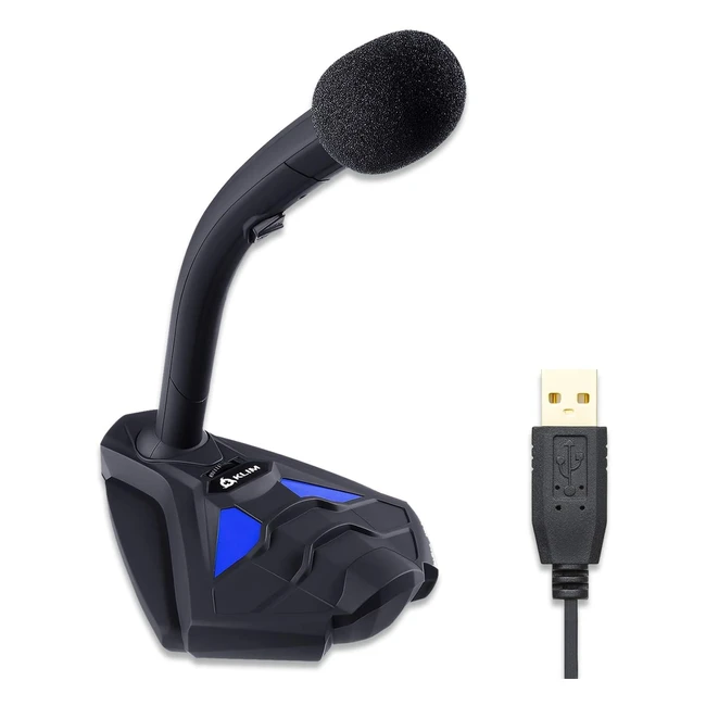KLIM Voice V2 - Micrófono USB de Escritorio - Nuevo 2020 - Óptima Calidad de Sonido - Ideal para Grabación y Reconocimiento de Voz - Compatible Windows Mac PS4 - Azul