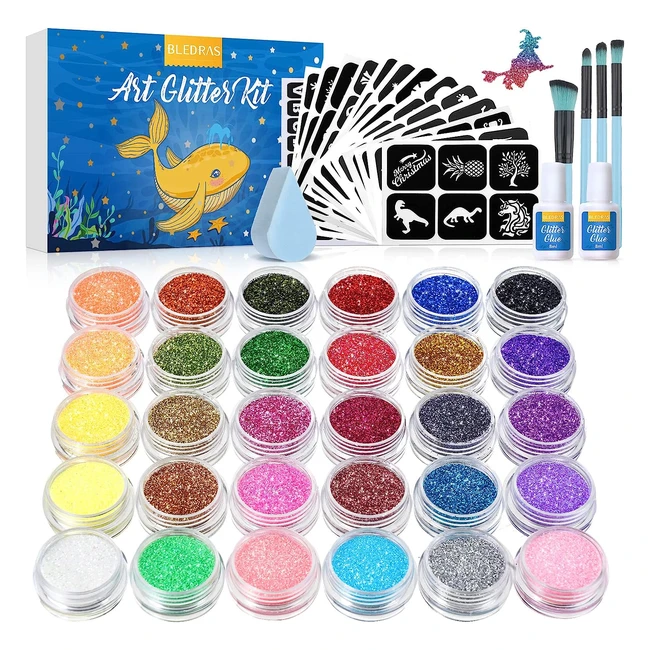 Set Tatuaggi Glitter Bledras - 30 Colori - Kit Completo per Tatuaggi - Regali pe