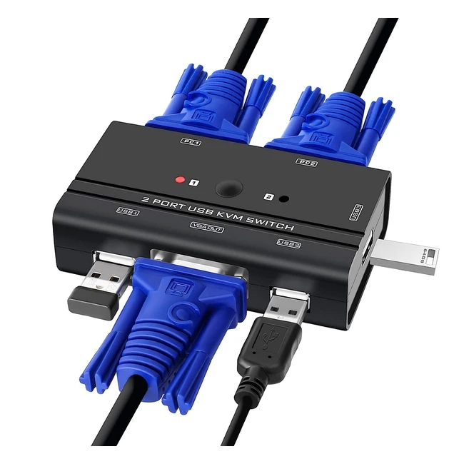 Switch KVM TCNEWCL avec 2 câbles USB et VGA - Partage 1 moniteur vidéo et 3 ports USB entre 2 PC