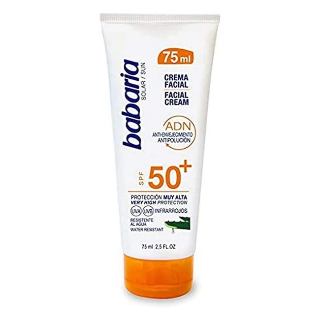 Crema Solar Facial Babaria SPF50 UVA/UVB e Infrarrojos - Antienvejecimiento y Antipolución - Resistente al Agua - 75 ml