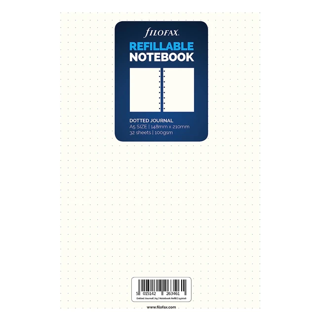 Recharge Cahier Pointill Filofax A5 - Pages Personnalises - 32 Feuilles