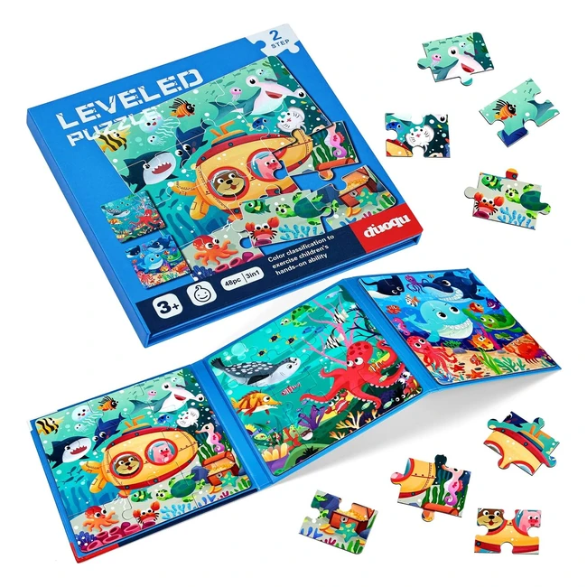 BBLike Magnetic Puzzles for 3-6 Year Olds | 48 Pcs Marine Animal Wooden Jigsaw Book