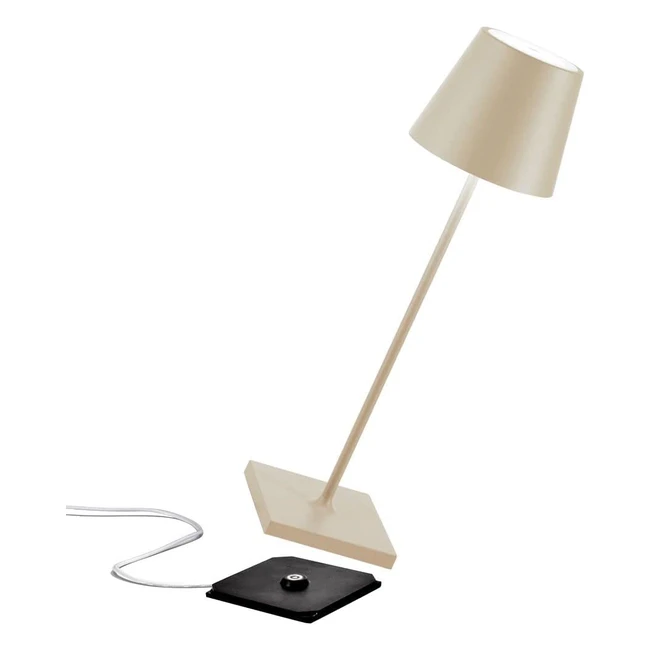 Lámpara LED inalámbrica Zafferano Poldina Pro - Recargable y regulable - Uso interior/exterior - Duración larga - Aluminio H38cm - Multicargador USB - Arena