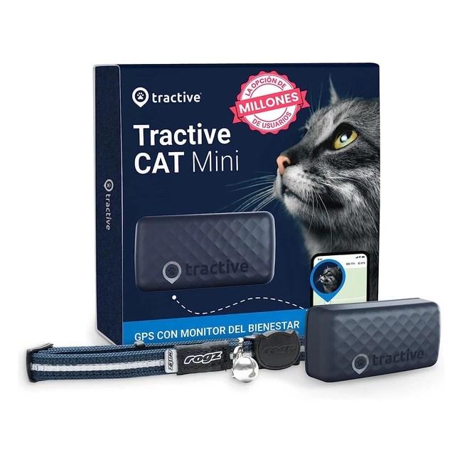 Localizador GPS para gatos Tractive Cat Mini - Actualizaciones de ubicación 24/7 - Alertas antifuga - Distancia ilimitada - Azul