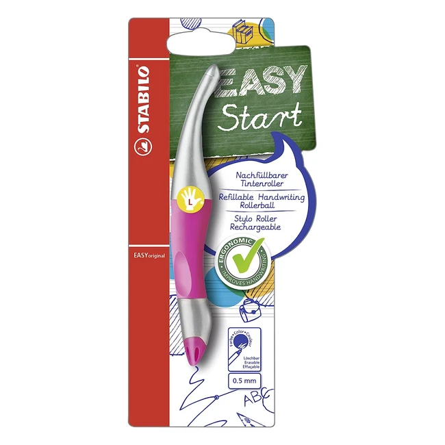 Stabilo EasyOriginal Start Metallicneon Pink L Blister - Ergonomischer Tintenroller für Schreibenlernen