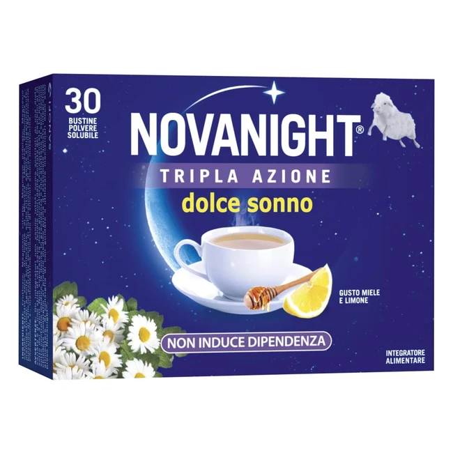 Novanight Tripla Azione Dolce Sonno - Tisana Solubile con Melatonina, Melissa e Magnesio - 30 Bustine al Gusto Miele e Limone