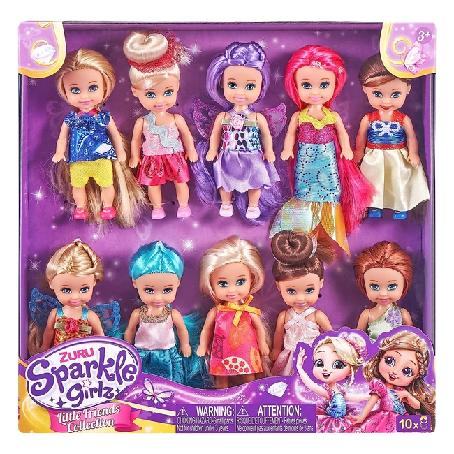 Zuru Sparkle Girlz A401 Little Friend Collection Set of 10 - Moveable Arms & Legs, Interchangeable Outfits