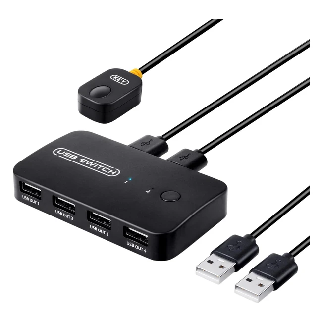 Conmutador USB 4 Puertos para 2 PCs - Comparte 4 Dispositivos USB - Control Remoto