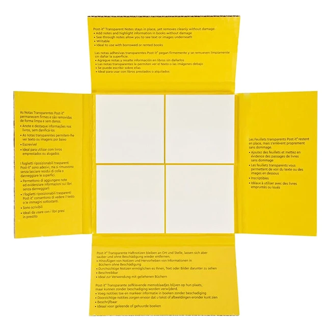 Post-it Notes Transparentes 12 blocs 36 feuilles par bloc 73 mm x 73 mm - Pour les étudiants et les manuels scolaires