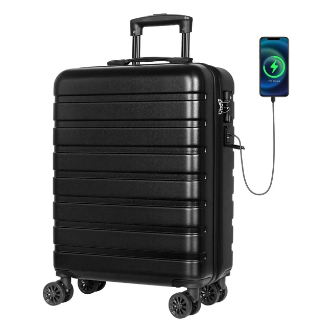 Valise cabine PC ABS Anyzip avec USB et serrure TSA - 40x20x56cm Noir