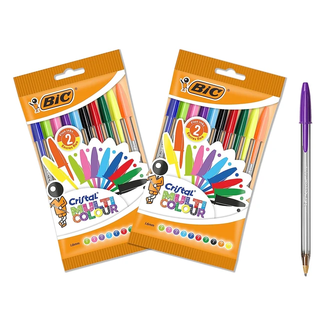 Stylos-bille Bic Cristal Multicolour, Pointe Large 16mm, Lot de 2 Pochettes de 10