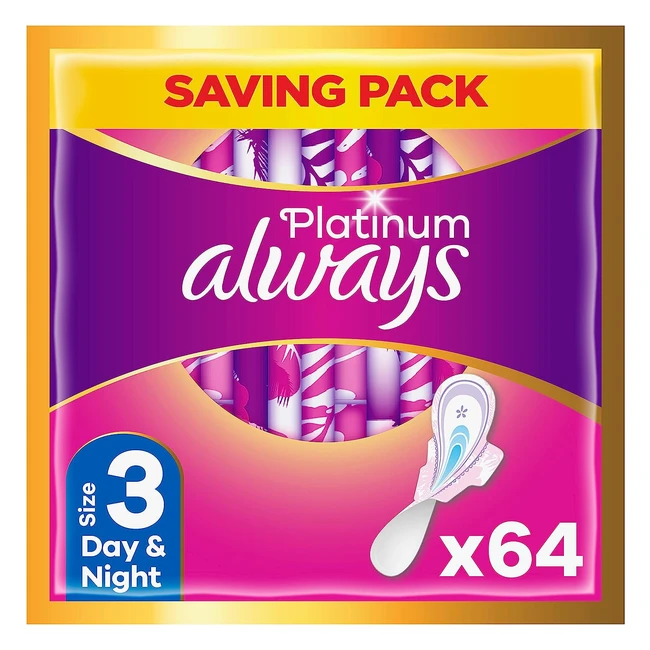 Always Platinum Day Night Size 3 Pads with Wings 4x16 Sanitary Towels Leak Guard