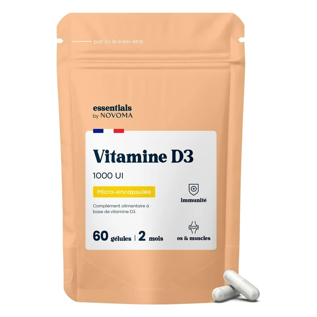 Vitamine D3 1000 UI - Renforce le systme immunitaire - Cure 2 mois - 60 glul
