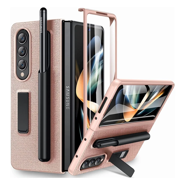 Kamita Phone Case for Samsung Galaxy Z Fold 4 5G 2022 - Built-in Kickstand, S Pen Holder - Gold