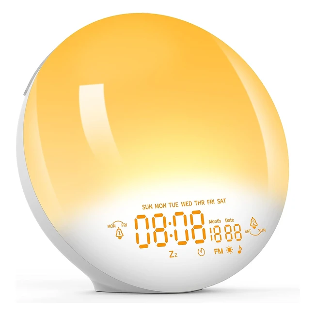 Sunrise Alarm Clock Wake Up Light Dual Alarms with Radio  Brightness Adjustable