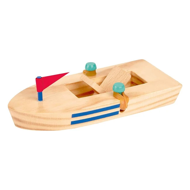 Barca in Legno con Motore in Gomma - Giocattolo Classico per Bambini - Multicolo