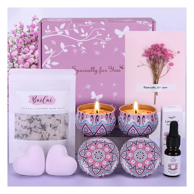 Lavender Birthday Pamper Gifts Box for Women - Self Care Package Relaxation Spa