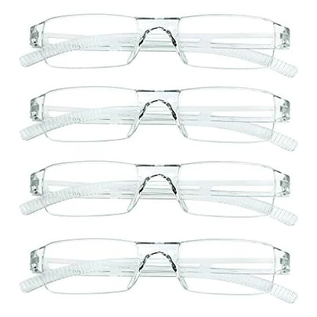 Blue Light Blocking Reading Glasses - 4 Pairs - Fashion Rectangle Frame - Men & Women - Clear Lens - Magnification 1.50