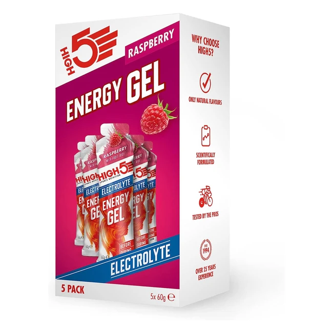 High5 Energy Gel with Electrolytes - Quick Release Energy, 23g Carbs, Raspberry