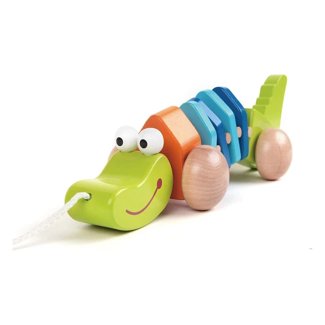Classic World Wooden Crocodile Pull Along Toy - Promotes Color Recognition  Fin