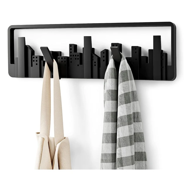 Umbra Skyline Wandhakensystem Schwarz - Platzsparendes Design - 5 Haken