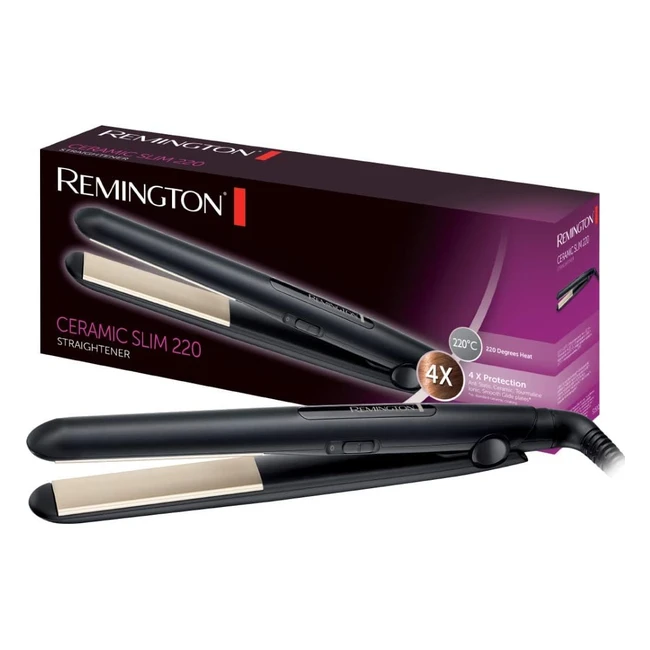 Remington Glätteisen Ceramic Slim 4-facher Schutz, antistatische Keramik-Turmalinbeschichtung, gleichmäßige Wärmeverteilung, seidiger Glanz, Haarglätter S1510