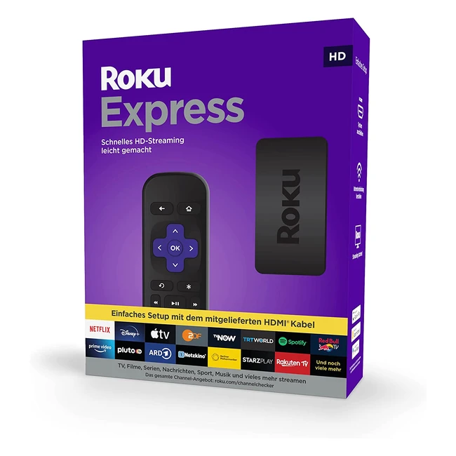 Roku Express HD-Streaming Media Player | Einfaches Setup | HDMI-Kabel inklusive | 1080p/720p bis zu 60fps
