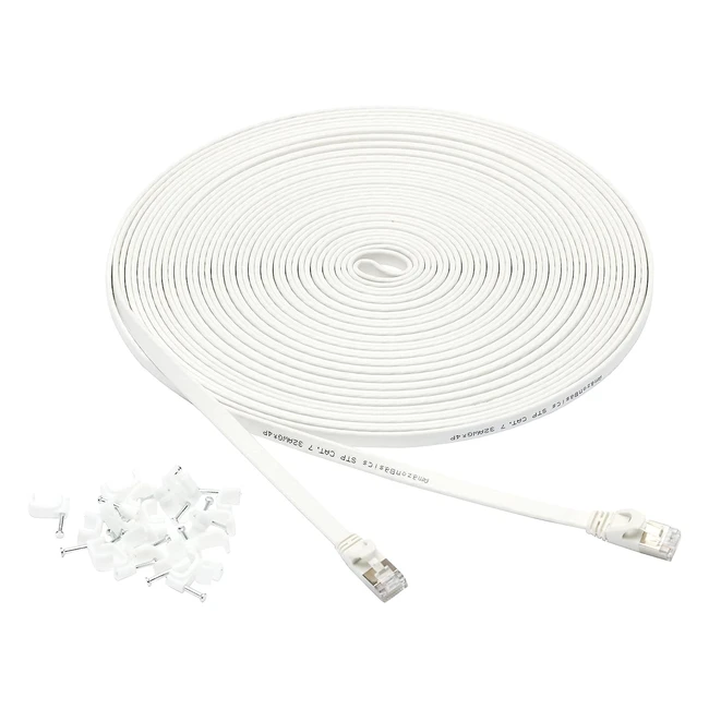 Amazon Basics 50ft Weißes Flaches RJ45 Cat7 Gigabit Ethernet Patch Internet Kabel - Hohe Bandbreite, Universelle Kompatibilität