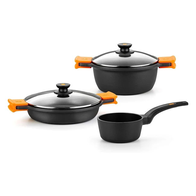 Batteria da cucina efficiente 3 pezzi, alluminio pressofuso antiaderente nero, adatta per induzione - Amazon