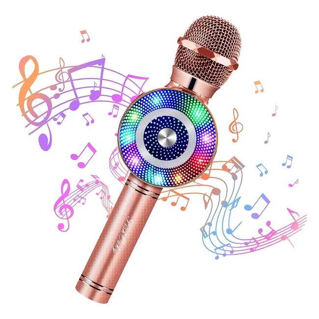 Micrófono Karaoke Bluetooth 4 en 1 - Fishoaky, Altavoces con Luces LED, Portátil y Compatible con iOS/Android
