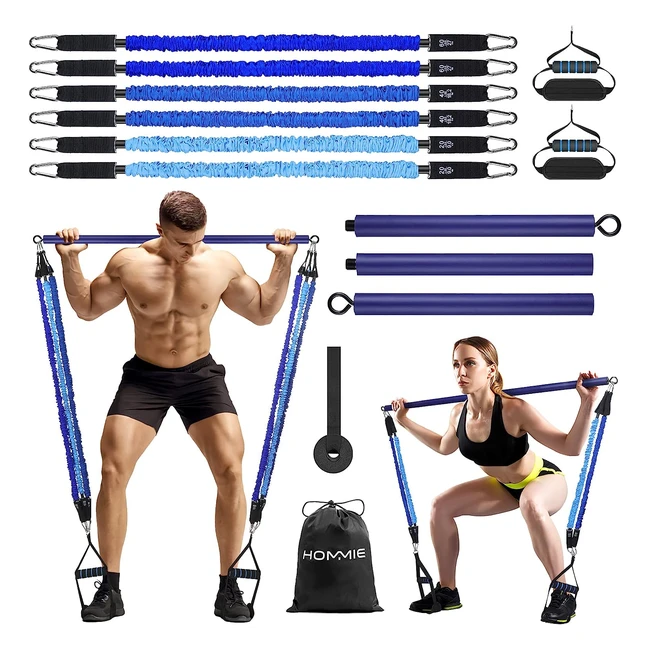 Barra de Pilates Hommie - Resistencia Ajustable - 6 Gomas Elásticas - Entrenamiento de Fuerza
