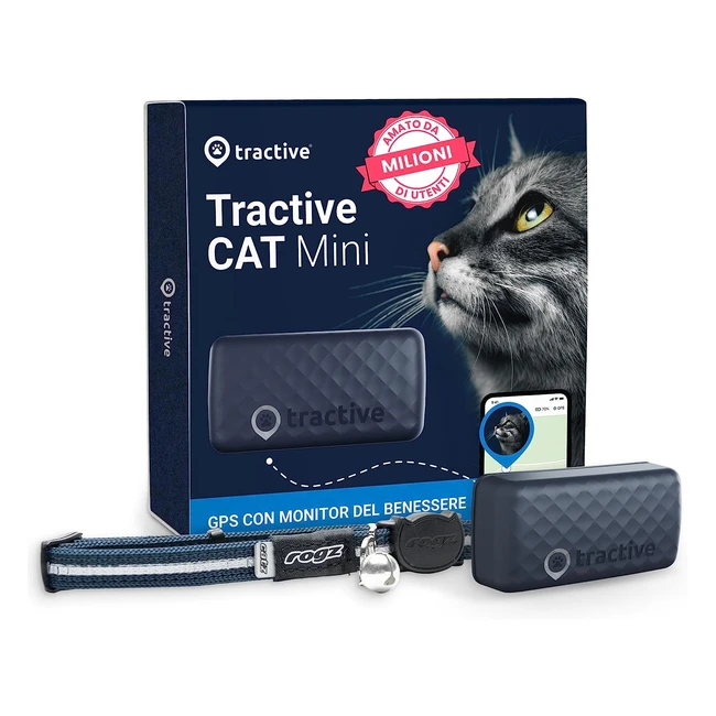Tractive Cat Mini - Collare GPS Gatto - Localizzazione in Tempo Reale e Analisi del Territorio - Notifiche Antifuga - Blu