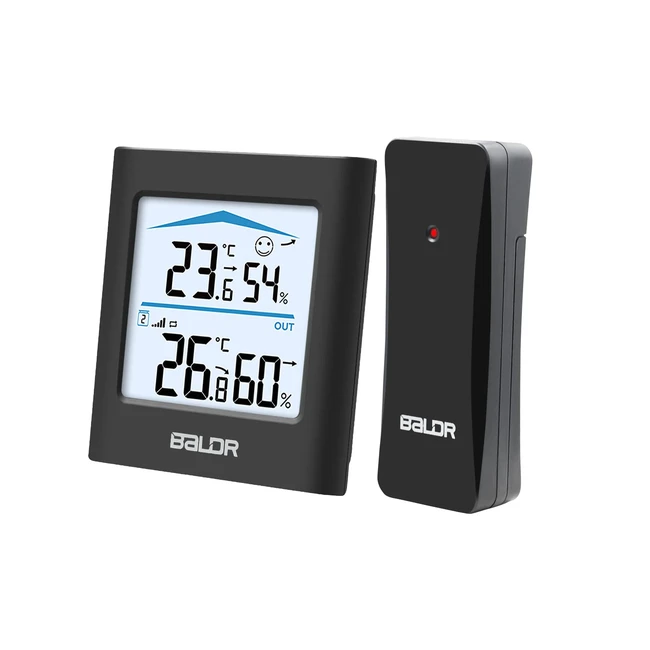 Station Météo Sans Fil avec Capteur Extérieur, Thermomètre et Hygromètre Numérique - Chambre, Bureau, Jardin - Noir