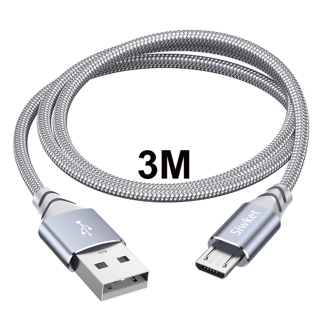 Cable Micro USB 3m Siwket - Carga rápida y sincronización de datos - Compatible con Samsung Galaxy S7 S6 Edge - Envío gratis