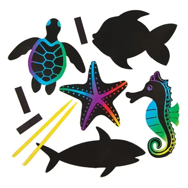 Kits de imanes de frigorífico para rascar con animales marinos - ¡Crea, personaliza y exhibe manualidades scratch art veraniegas! Pack de 12