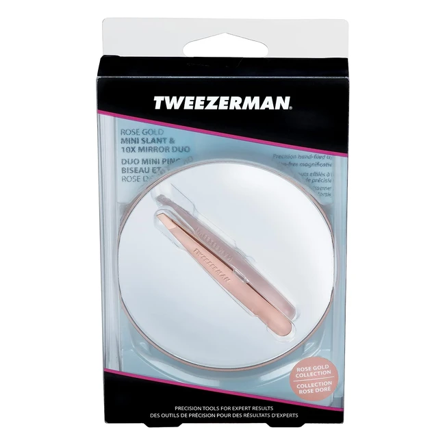 Pinzetta inclinazione mini oro rosa Tweezerman - Set da viaggio con specchio