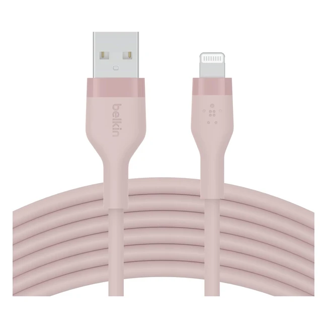 Belkin BoostCharge Flex Silikon USB-A Lightning Kabel 3m MFi zertifiziertes Ladekabel für iPhone 1414 Plus 13 12 11 Pro Max Mini SE iPad und andere Geräte Pink