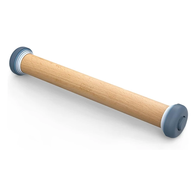Rouleau à pâtisserie Joseph Joseph PrecisionPin avec 4 anneaux ajustables - Antiadhérent - Bois de hêtre - Bleu pastel