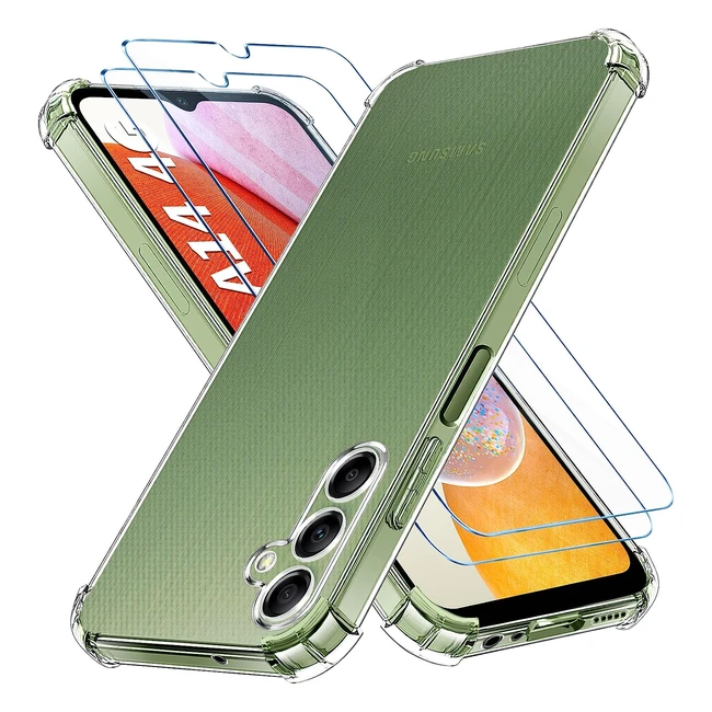 Clear Case for Samsung Galaxy A14 4G/5G | Shockproof | 2 Tempered Glass Screen Protector | Slim Soft TPU | Anti-scratch Silicone